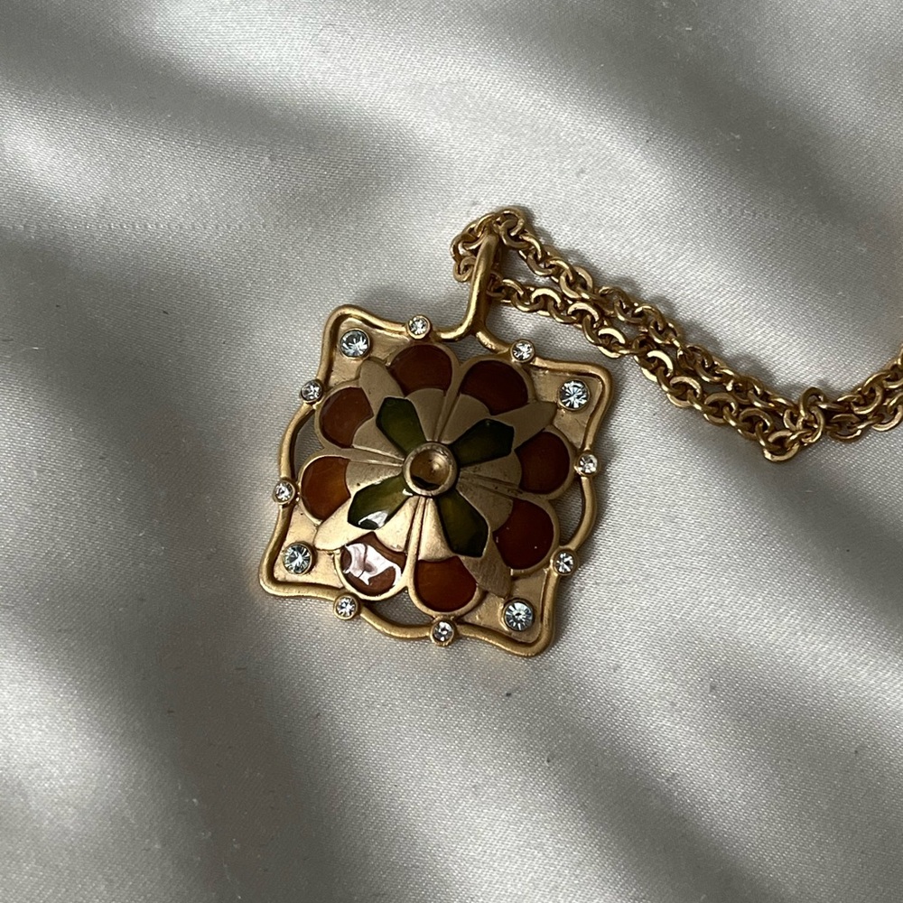 Anne Klein Gold and Brown Geometric Pendant Necklace - Picture 3 of 5